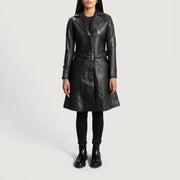Women's Moonlight 黑色 真皮长款风衣 女士 - Lateral Side Profile View Showing Sleeve Cut &amp; Athletic Taper Fit