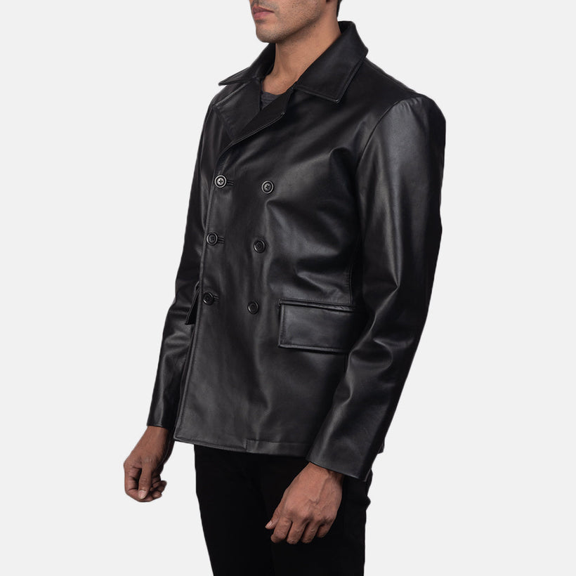 Mr. Bailey 黑色 Leather Naval Peacoat 男士