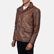 
Brown Cowhide leather Blazer - 展现肩线贴合与利落下摆的背部视角