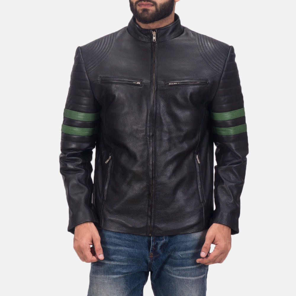 Night Trooper 真皮夹克 男士 in Black Cowhide Leather - Front Profile View &amp; Tailored Silhouette | Buy Online