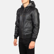 
Black Sheepskin Leather Hooded Jacket - 展现肩线贴合与利落下摆的背部视角