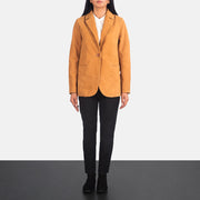Women's Norma Brown Suede Blazer - Lateral Side Profile View Showing Sleeve Cut &amp; Athletic Taper Fit