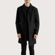 
Petrillo 经典黑 Wool Single Breasted 真皮大衣 男士 in Black Synthetic Wool - 正面版型与定制立体剪裁轮廓 | 官方商城选购