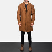 
细节特写 of Notch & Button Hardware on Petrillo Khaki Wool Single Breasted 真皮大衣 男士