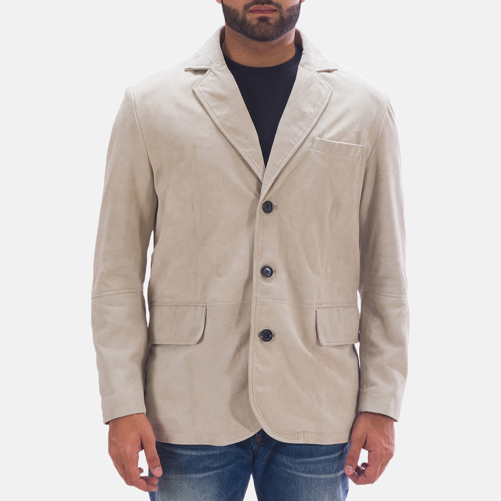
Professor By Day Suede 真皮西装外套 男士 in Off White (Greyish) Goatskin Suede - 正面版型与定制立体剪裁轮廓 | 官方商城选购