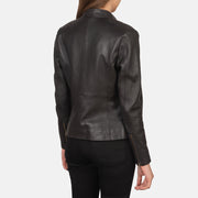 
按扣立领与金属五金细节特写 Rave Brown Leather Biker Jacket