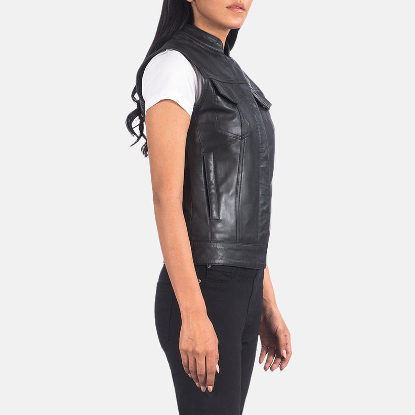 Rayne Moto 经典黑 真皮马甲 女士