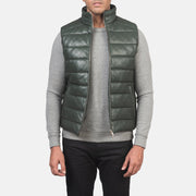 
Reeves 墨绿色 Leather 保暖羽绒夹棉马甲 男士 in Green Sheepskin Leather - 正面版型与定制立体剪裁轮廓 | 官方商城选购