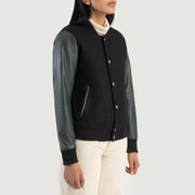 
Green Sheepskin Leather Bomber Jacket - 展现肩线贴合与利落下摆的背部视角