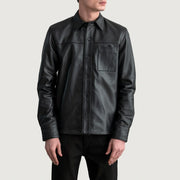 Scout 黑色 Leather Shirt 男士 - Lateral Side Profile View Showing Sleeve Cut &amp; Athletic Taper Fit
