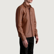 
Matte Brown Cowhide leather Jacket - 展现肩线贴合与利落下摆的背部视角