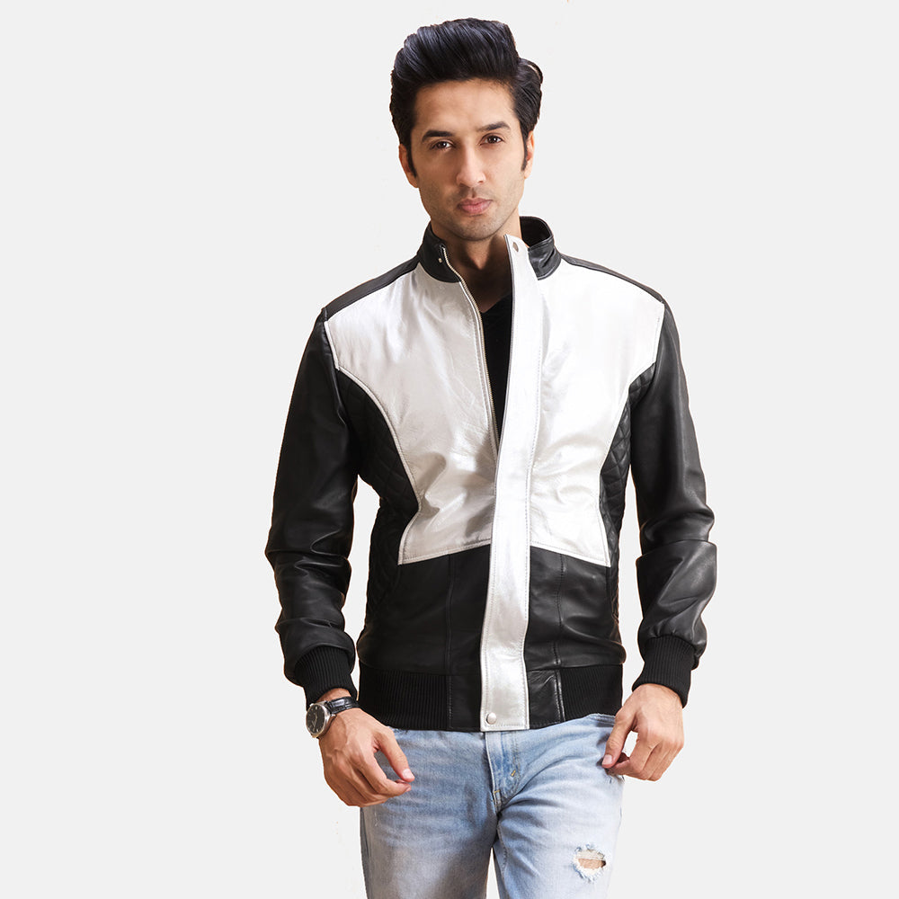 
Spade Silver 经典黑 真皮飞行员夹克 男士 in Black Sheepskin Leather - 正面版型与定制立体剪裁轮廓 | 官方商城选购