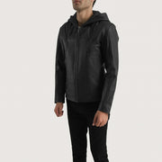 Men's Spratt 黑色 Hooded 真皮夹克 男士 - Lateral Side Profile View Showing Sleeve Cut &amp; Athletic Taper Fit