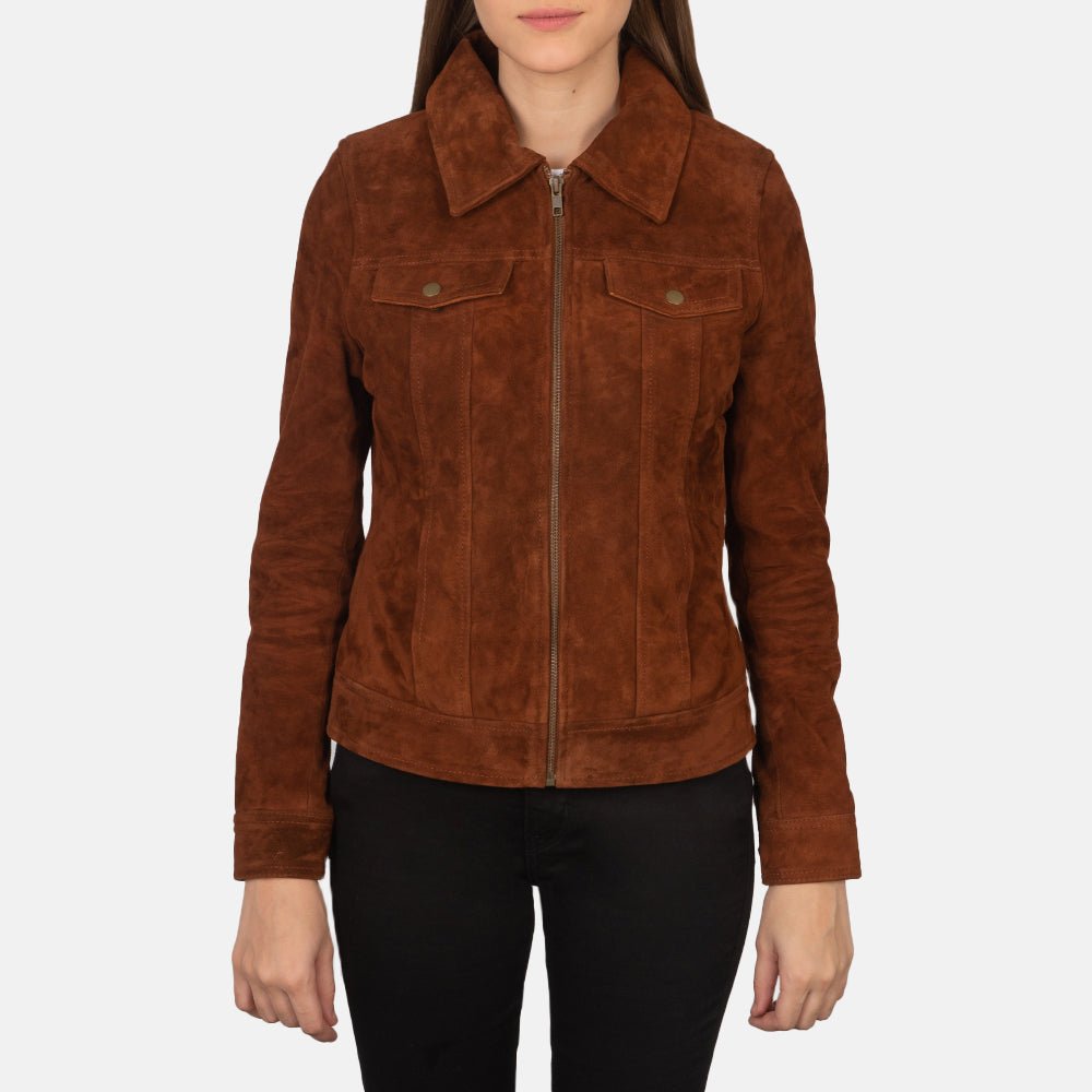 
Brown Goatskin suede Jacket - 展现肩线贴合与利落下摆的背部视角