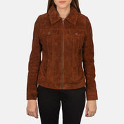 
Brown Goatskin suede Jacket - 展现肩线贴合与利落下摆的背部视角