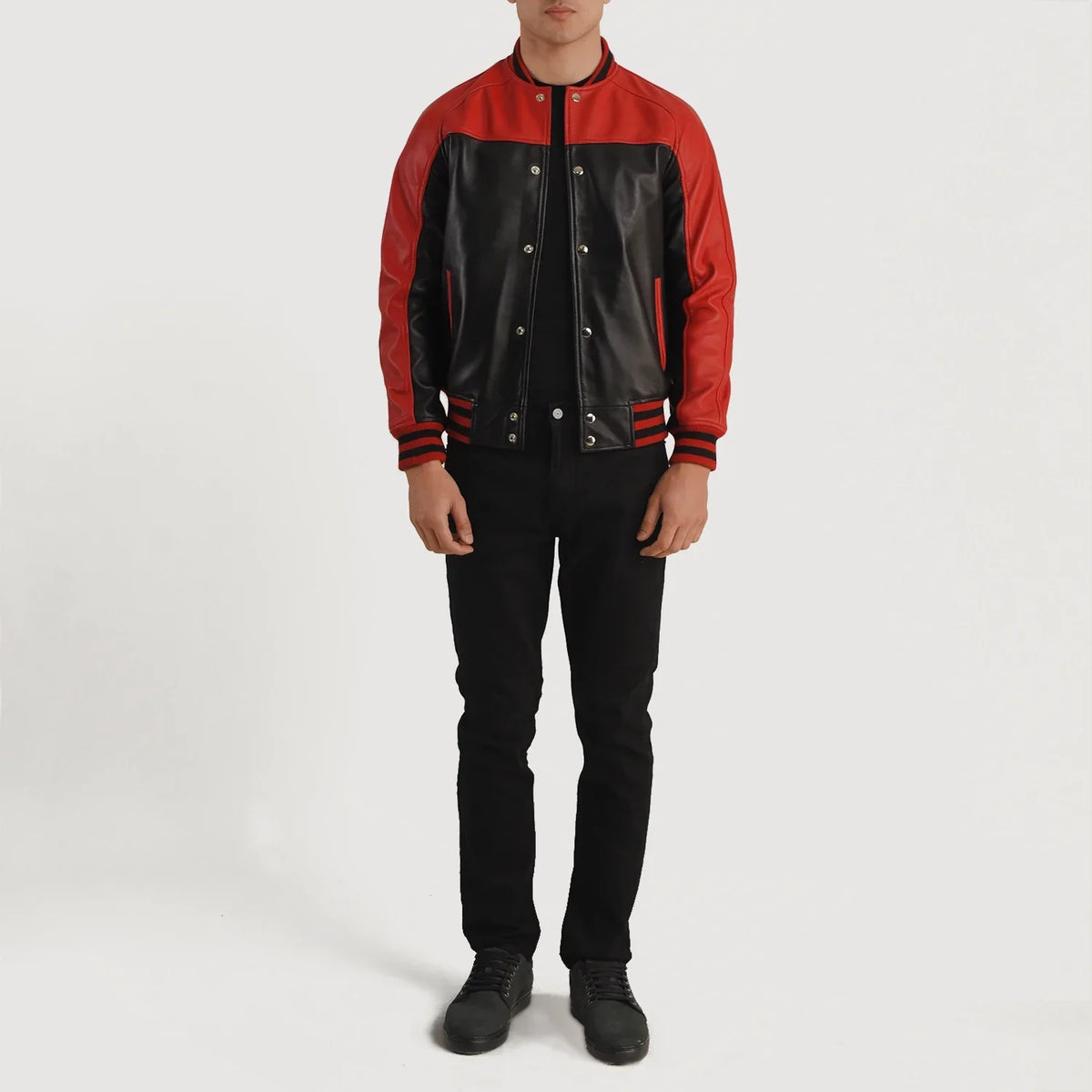 Terrance 黑色 Varsity 真皮夹克 男士 – alternate product view 5