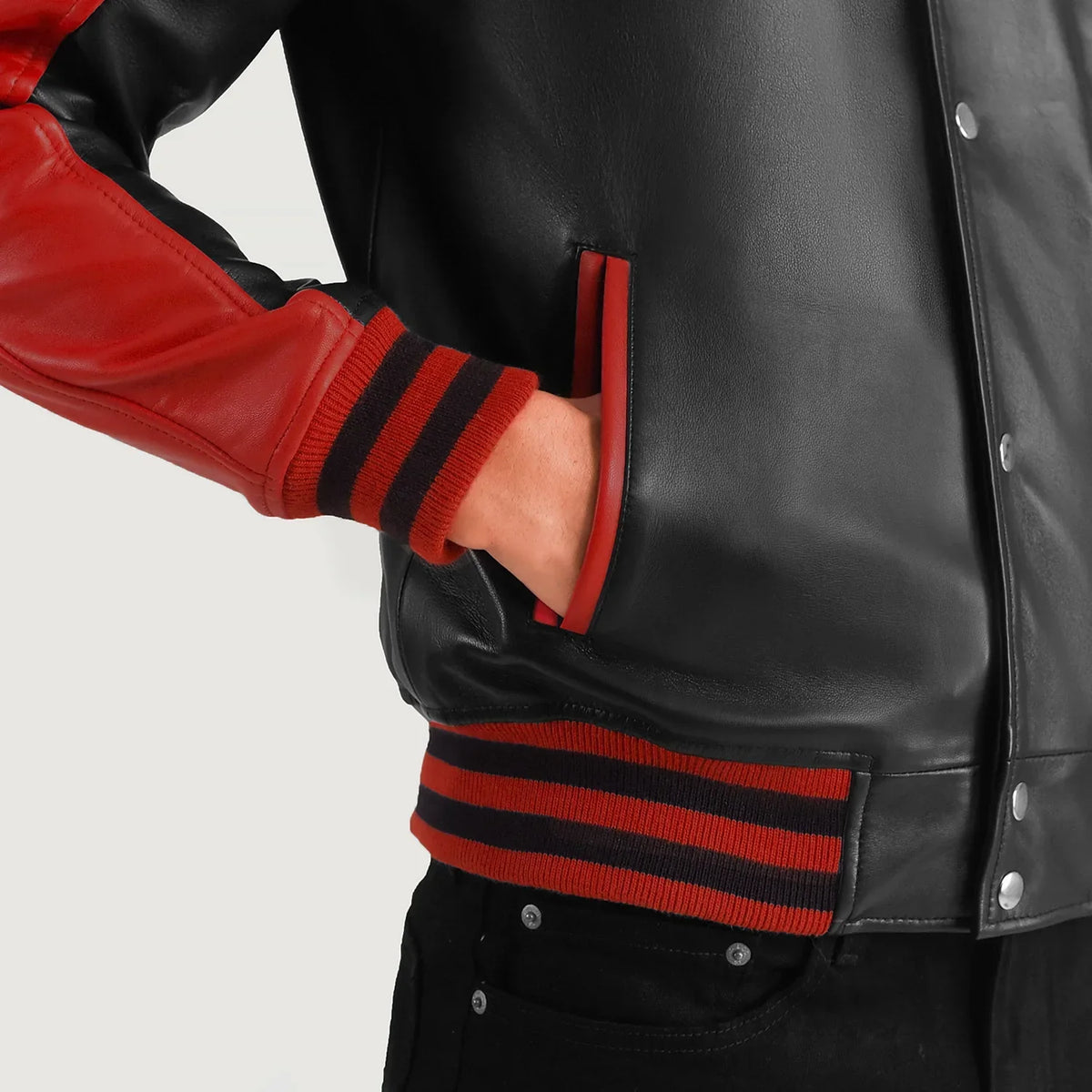 Terrance 黑色 Varsity 真皮夹克 男士 – alternate product view 6