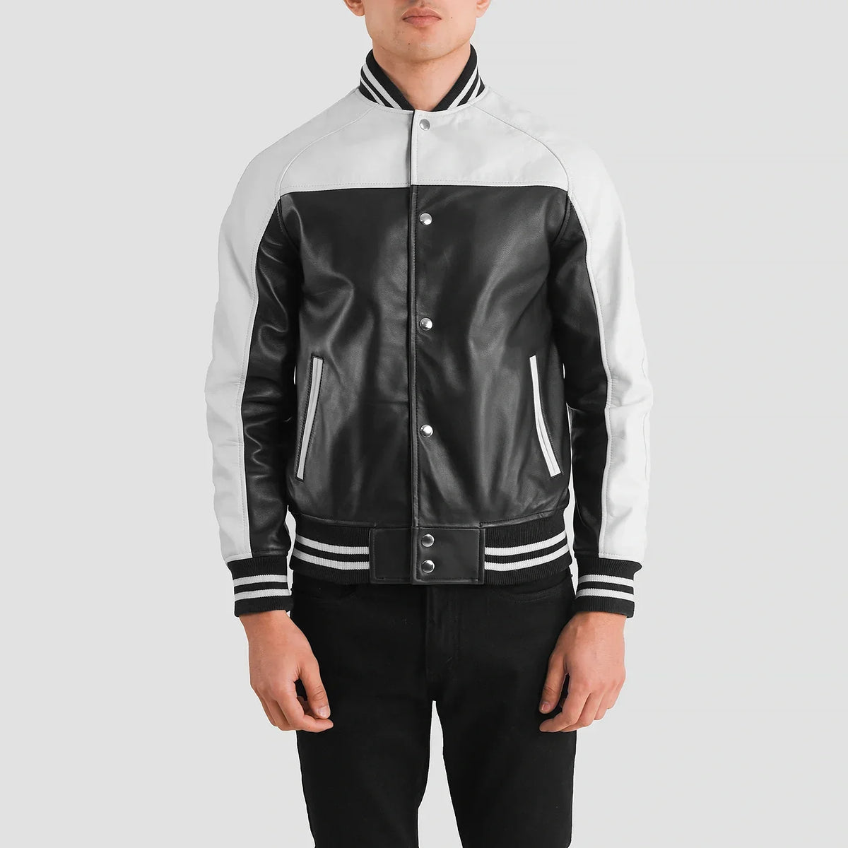 Terrance 黑色 Varsity 真皮夹克 男士 – alternate product view 4