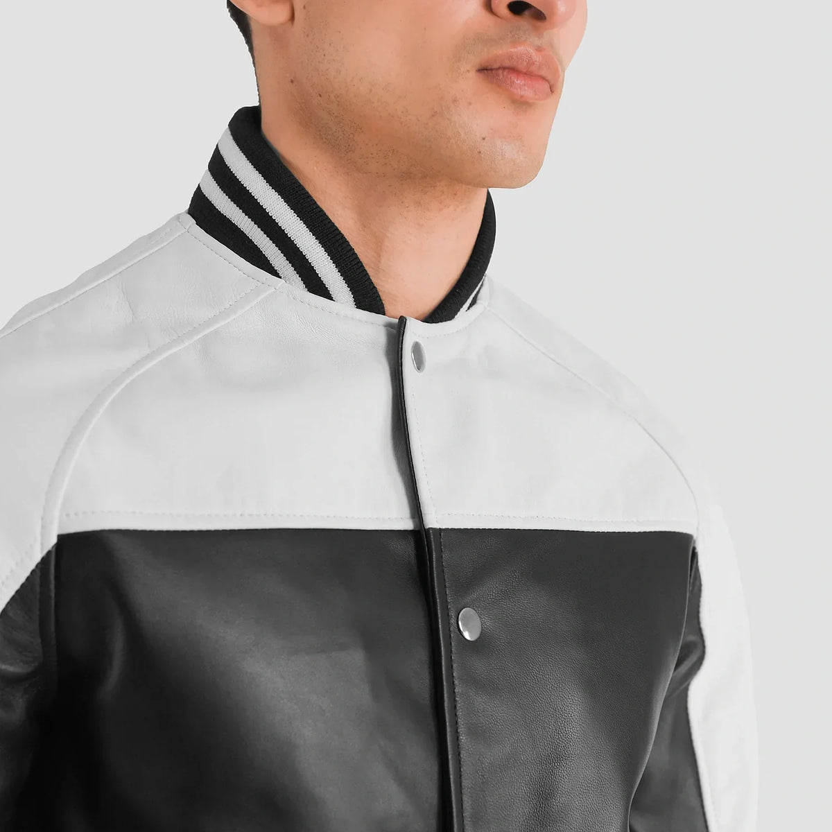 Terrance 黑色 Varsity 真皮夹克 男士 – alternate product view 6