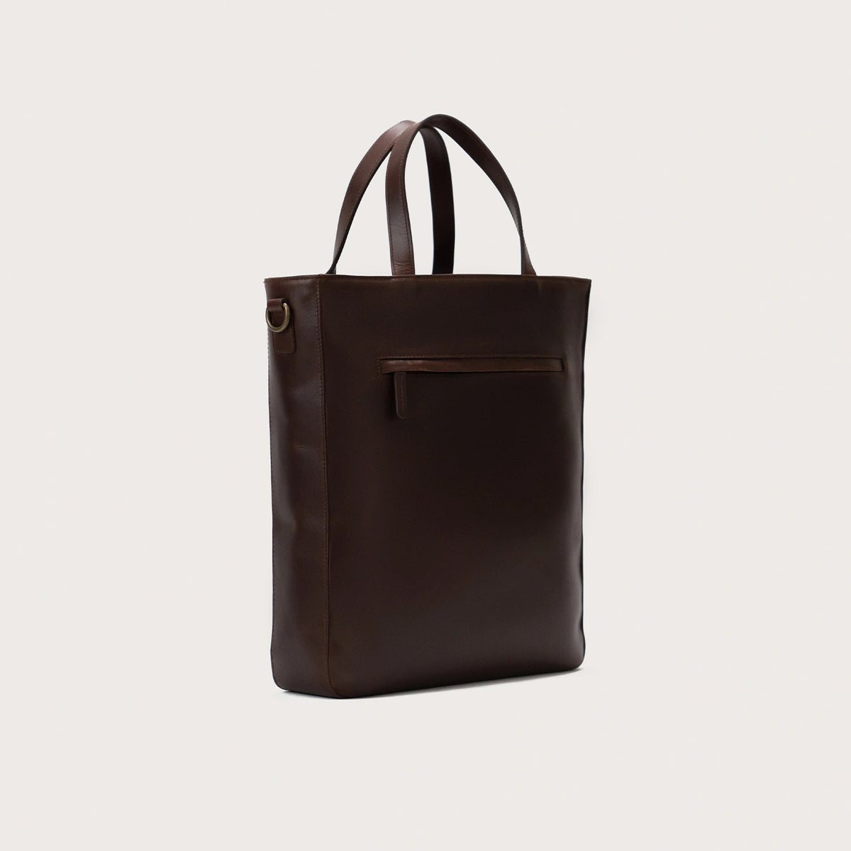 
The Poet Vintage Brown Leather Tote Bag For Men & Women - 立体侧面展现包身风琴褶与扩容深度