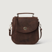 
The Sandra Vintage Distressed Brown Leather Saddle Bag For Women in Distressed Brown Full-Grain Leather - Full Exterior 正面版型与定制立体剪裁轮廓 | 官方商城选购