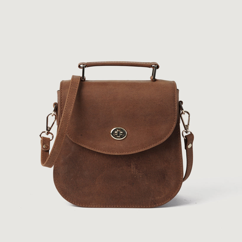 The Sandra Vintage 浅棕褐色 Leather Saddle Bag