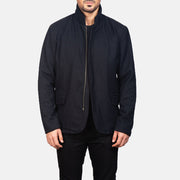 Men's Thomas 黑色 Wool 真皮夹克 男士 in Black Synthetic Wool - Front Profile View &amp; Tailored Silhouette | Buy Online
