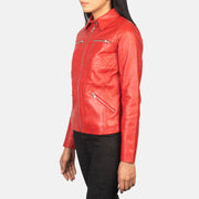 
Red Sheep Skin Leather Biker Jacket - 展现肩线贴合与利落下摆的背部视角