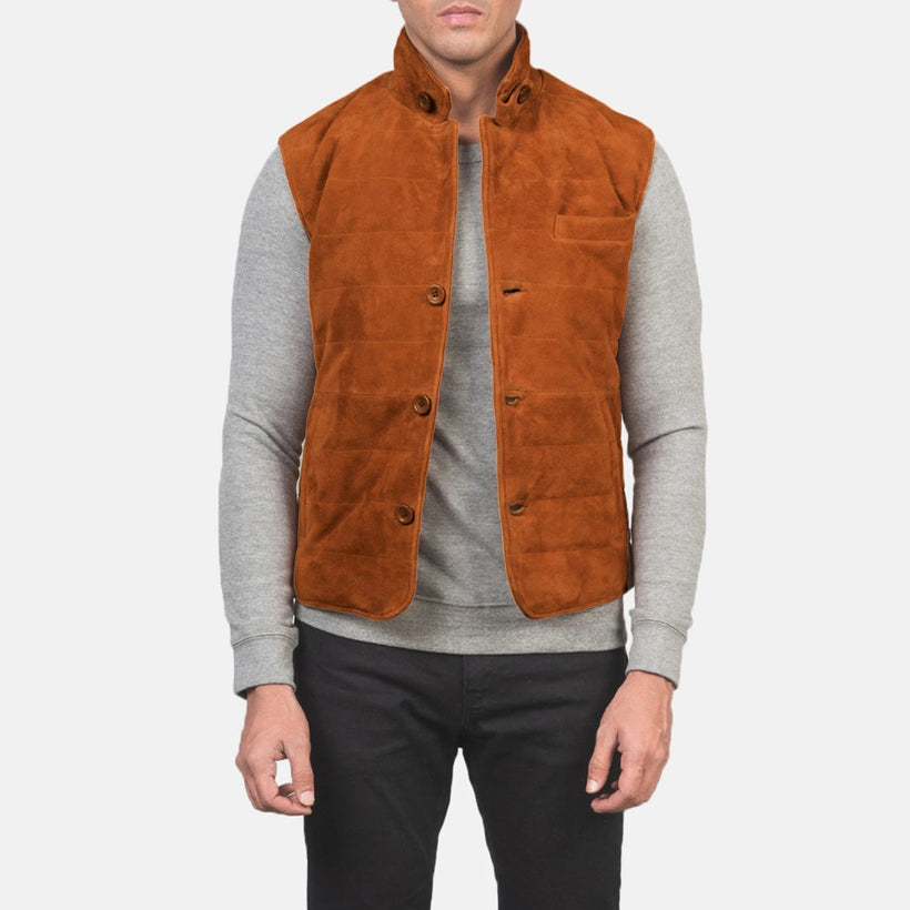 Tony 棕色 Suede Vest 男士