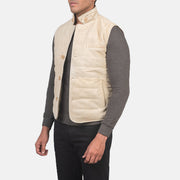 
Off-White Goatskin Suede Leather Vest - 展现肩线贴合与利落下摆的背部视角