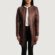 
Trudy Lane 菱格压线 栗褐色 真皮大衣 女士 in Maroon Sheepskin Leather - 正面版型与定制立体剪裁轮廓 | 官方商城选购