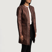 
Maroon Sheepskin leather Coat - 展现肩线贴合与利落下摆的背部视角