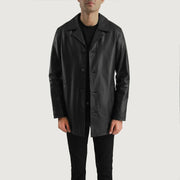 
Black Cowhide (Lt-071) leather Coat - 展现肩线贴合与利落下摆的背部视角