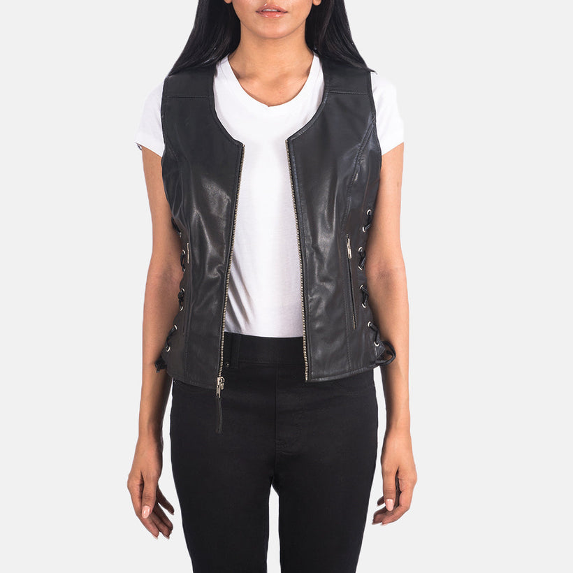 Vanda 经典黑 Leather Biker Vest 女士