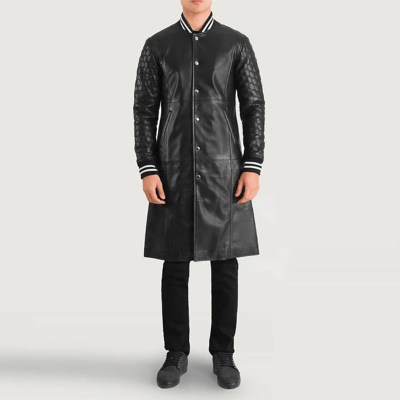 Wilde 黑色 Leather Varsity 真皮大衣 男士