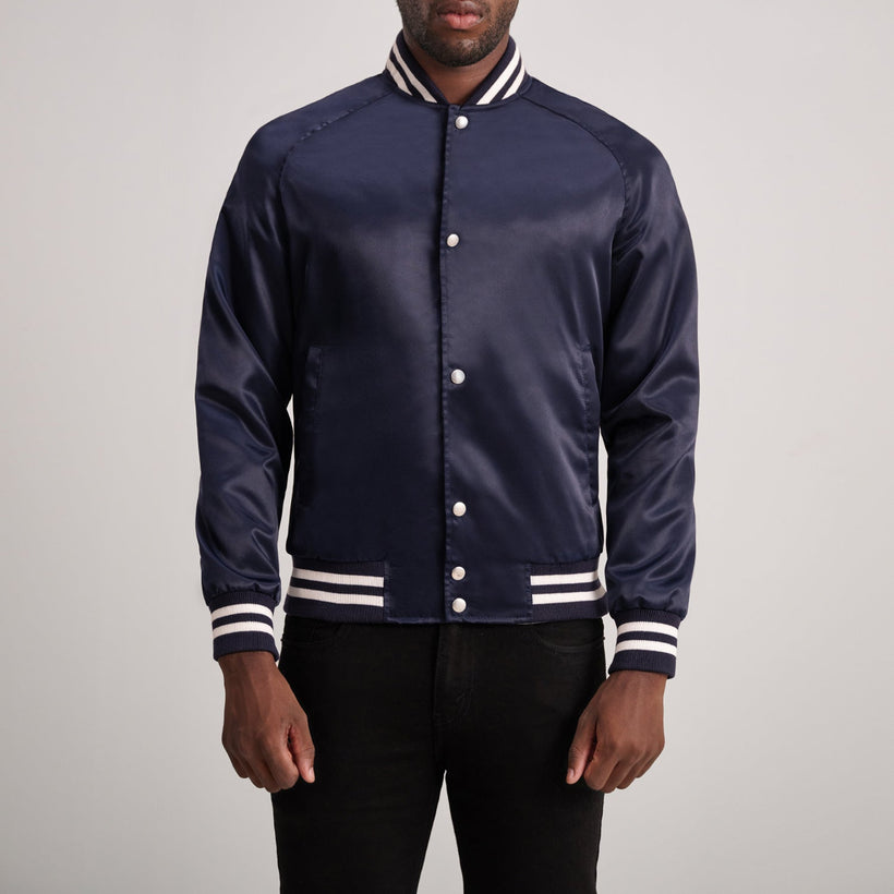 Xander Blue Varsity 真皮夹克 男士