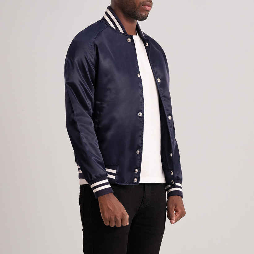 Xander Blue Varsity 真皮夹克 男士