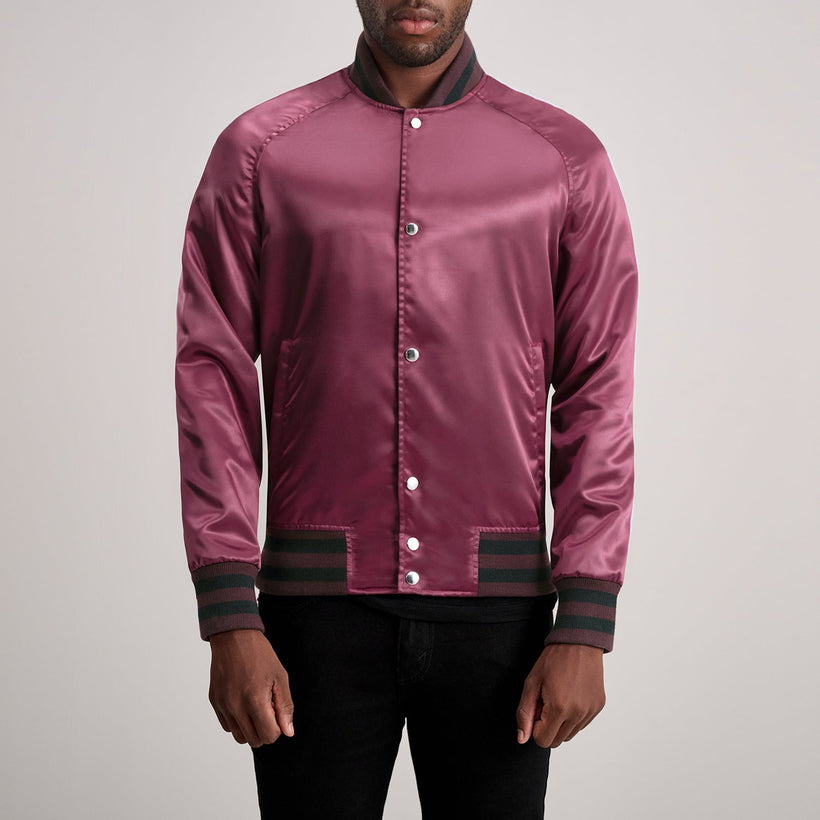 Xander Maroon Varsity 真皮夹克 男士