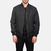 Men's Zack 黑色 真皮飞行员夹克 男士 in Black Polyester - Front Profile View &amp; Tailored Silhouette | Buy Online
