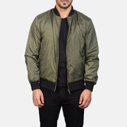 Men's Zack Green 真皮飞行员夹克 男士 in Green Nylon - Front Profile View &amp; Tailored Silhouette | Buy Online