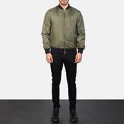 Men's Zack Green 真皮飞行员夹克 男士 - Lateral Side Profile View Showing Sleeve Cut &amp; Athletic Taper Fit