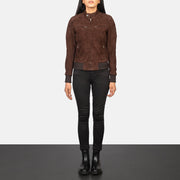 
Zenna Mocha Suede Bomber Jacket - 展现立体袖型与合身版型的侧身视角